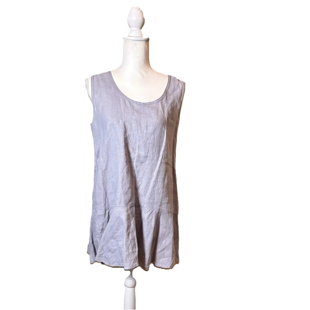 Russ Berens Linen Tank Top Womens Small Gray Sleeveless Peplum Made in USA